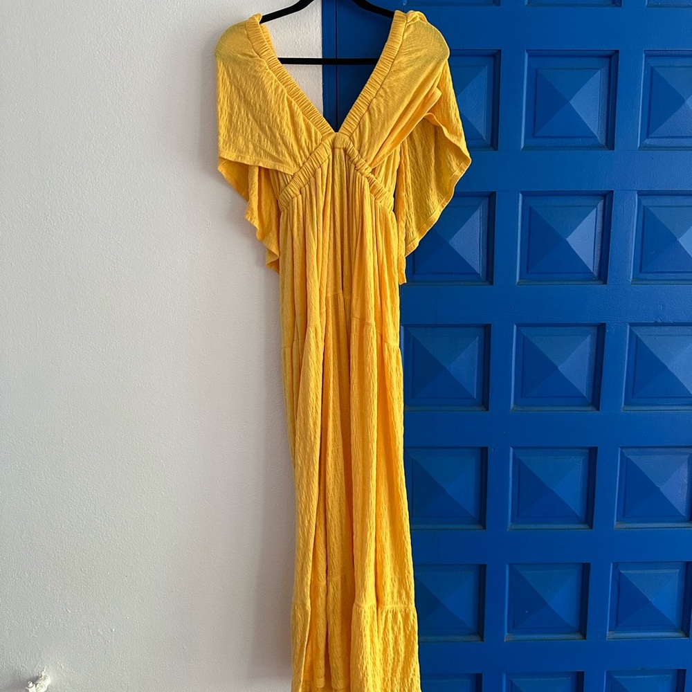 Free People Yellow V-Neck Maxi Dress